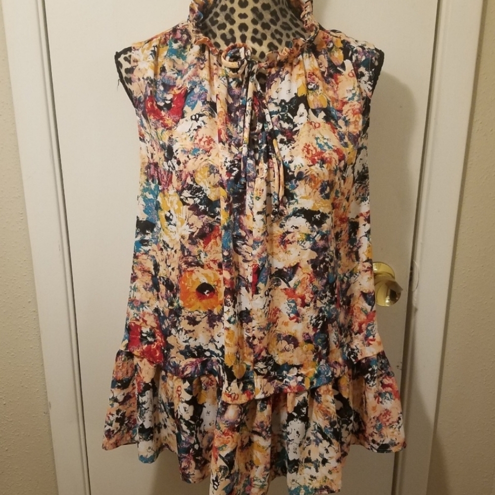 Boutique+ Abstract Floral Peplum Sleeveless Blouse